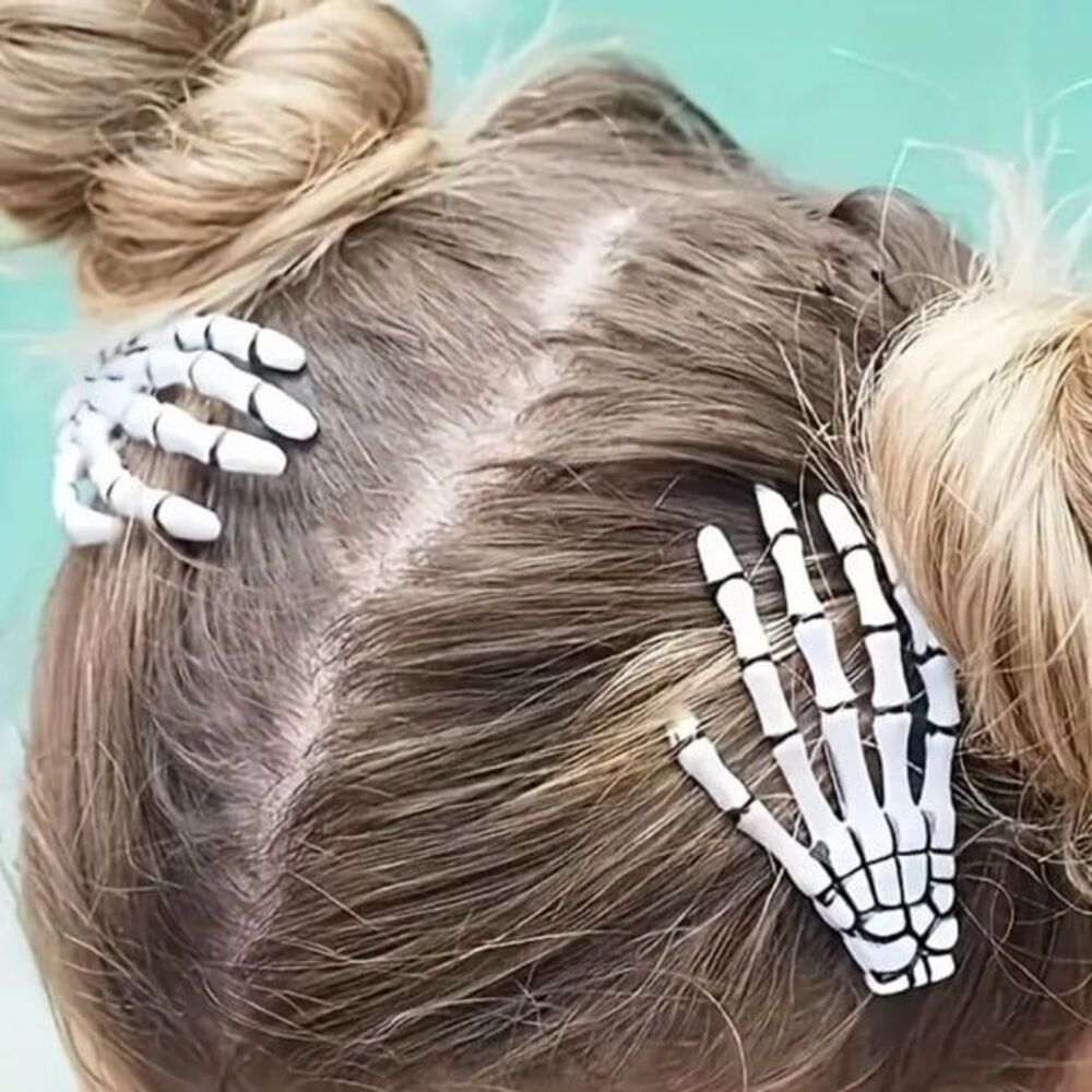 Two (2) Hair Clips Skull hands Halloween